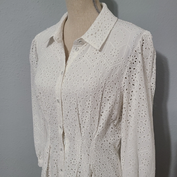 Veronica Beard Kylan Eyelet Lace Cotton Shirtdress White Size 8 NWOT - Picture 5 of 16